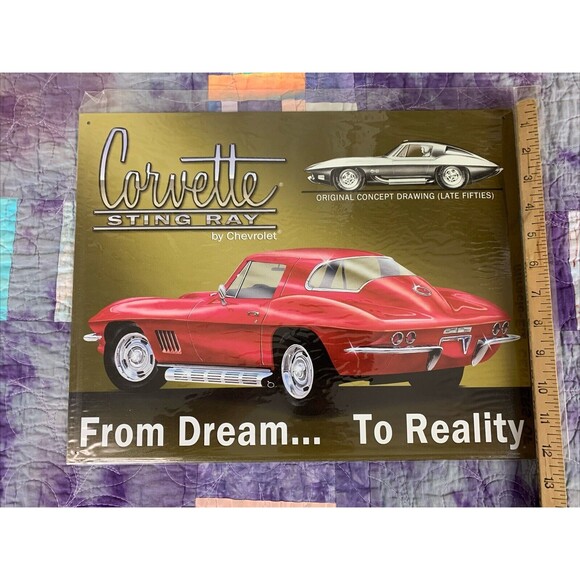 Corvette Sting Ray By Chevrolet Metal 16x12.5 Sign Wall Decor Bar Man Cave Shop - Picture 3 of 3